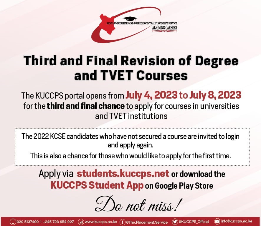Third and Final Revision of Degree and TVET Courses