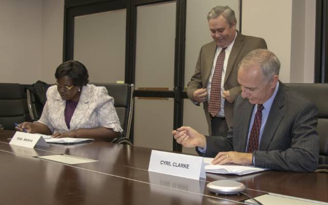 From left: Prof. Rose Mwonya Vice – Chancellor Egerton University and Prof. Cyril Clarke Executive Vice - President and Provost after the signing of MOU on 22 nd October 2019 at Virginia Tech University, USA.