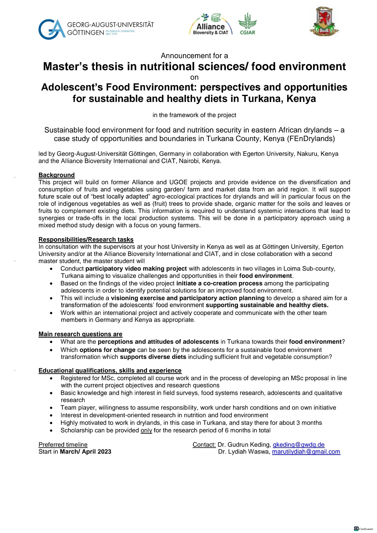 Announcement MSc thesis NUTRITION Turkana Kenya Project1