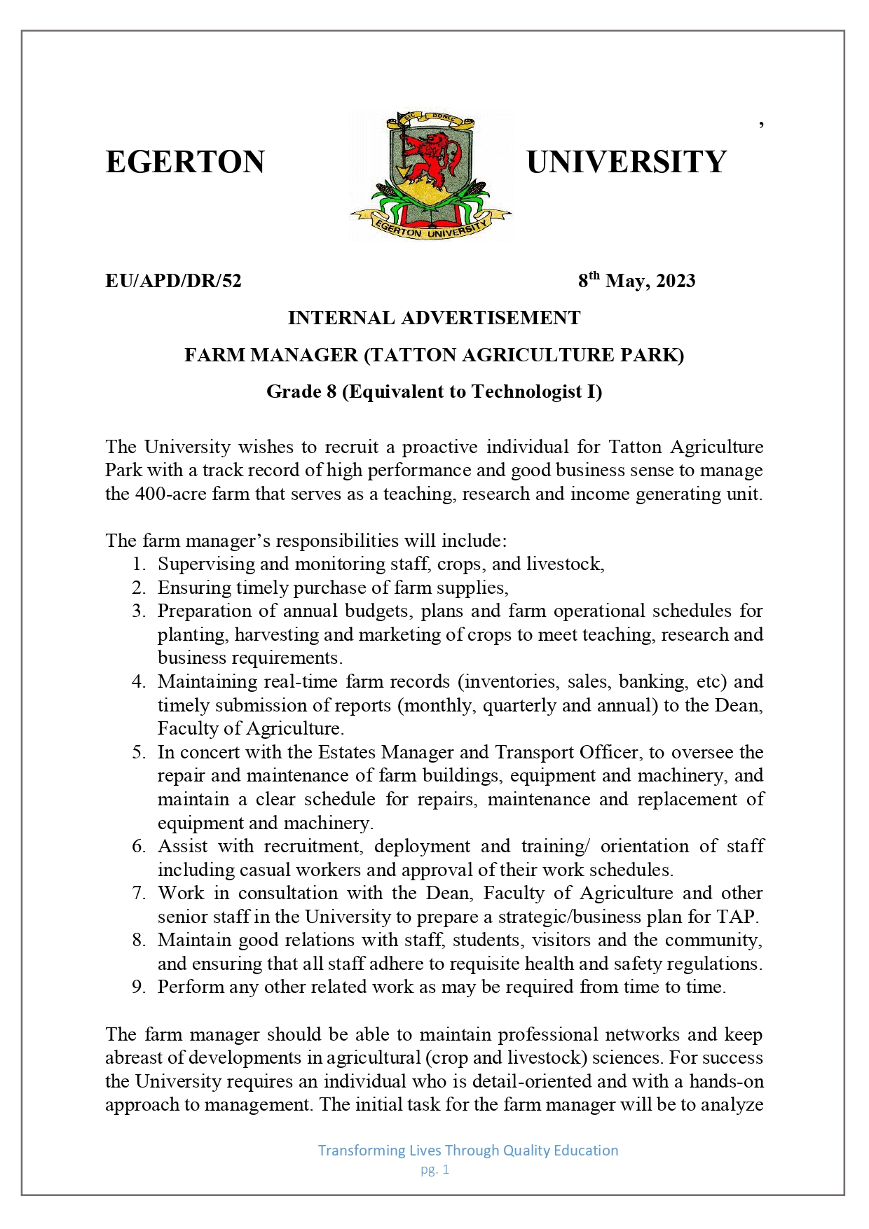 Internal Advert Tatton Farm Manager page 0001