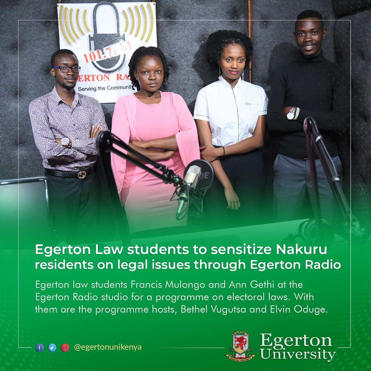 Egerton Law students to sensitize Nakuru residents on legal issues through Egerton Radio