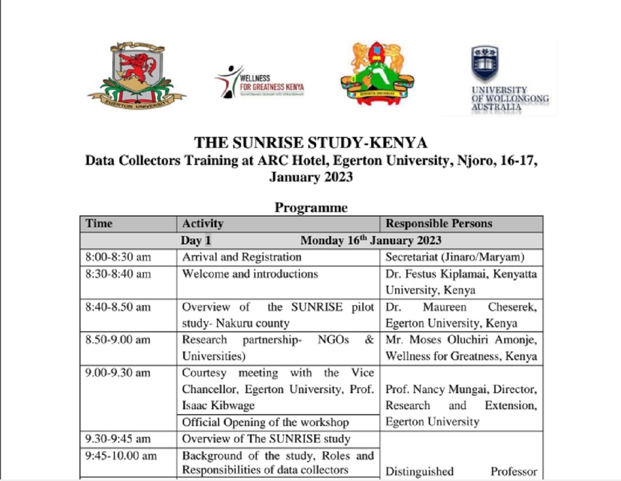 THE SUNRISE STUDY-KENYA:Data Collectors Training