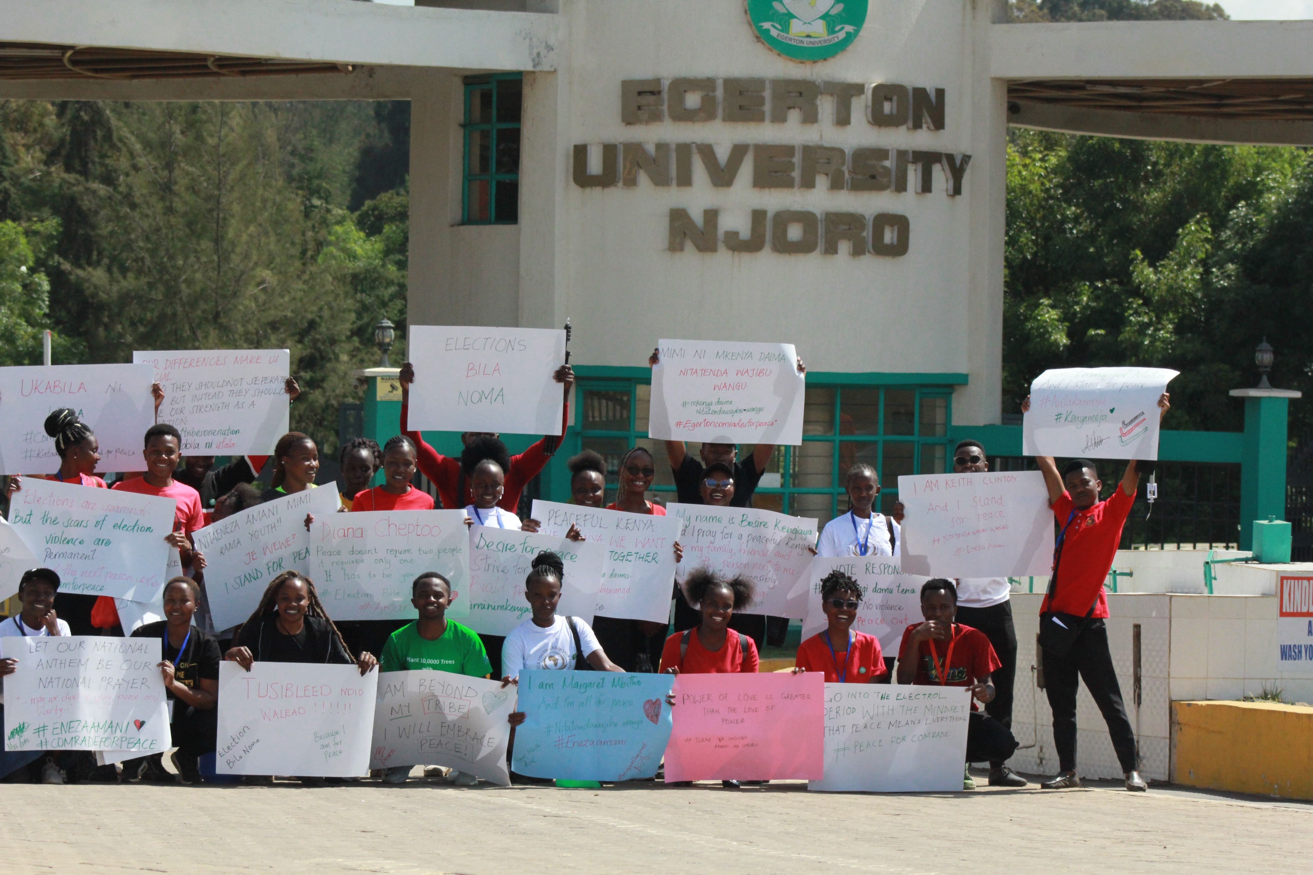 Egerton University students promoting peace during the electioneering period