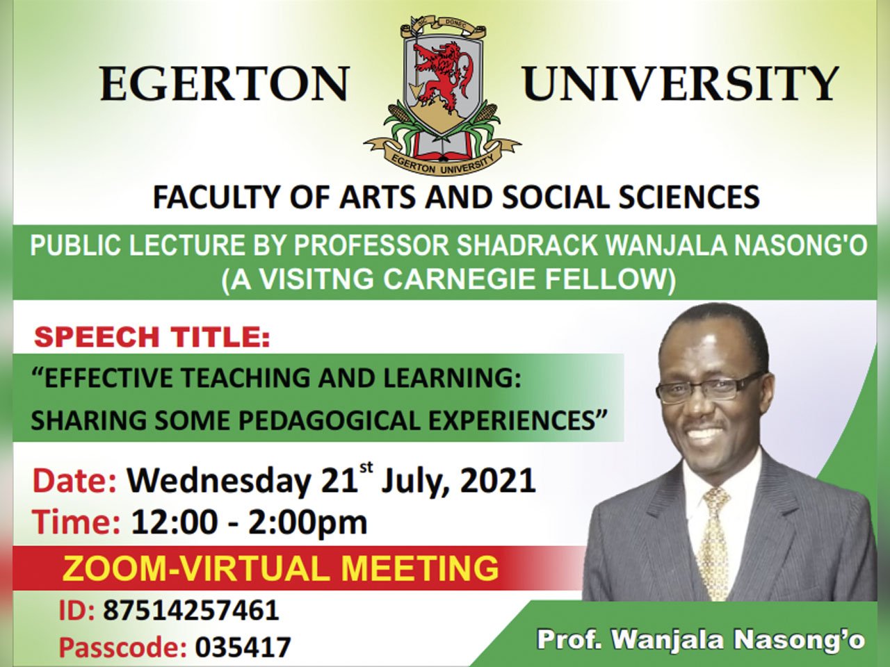 Public Lecture by Professor Shadrack Wanjala Nasong'o