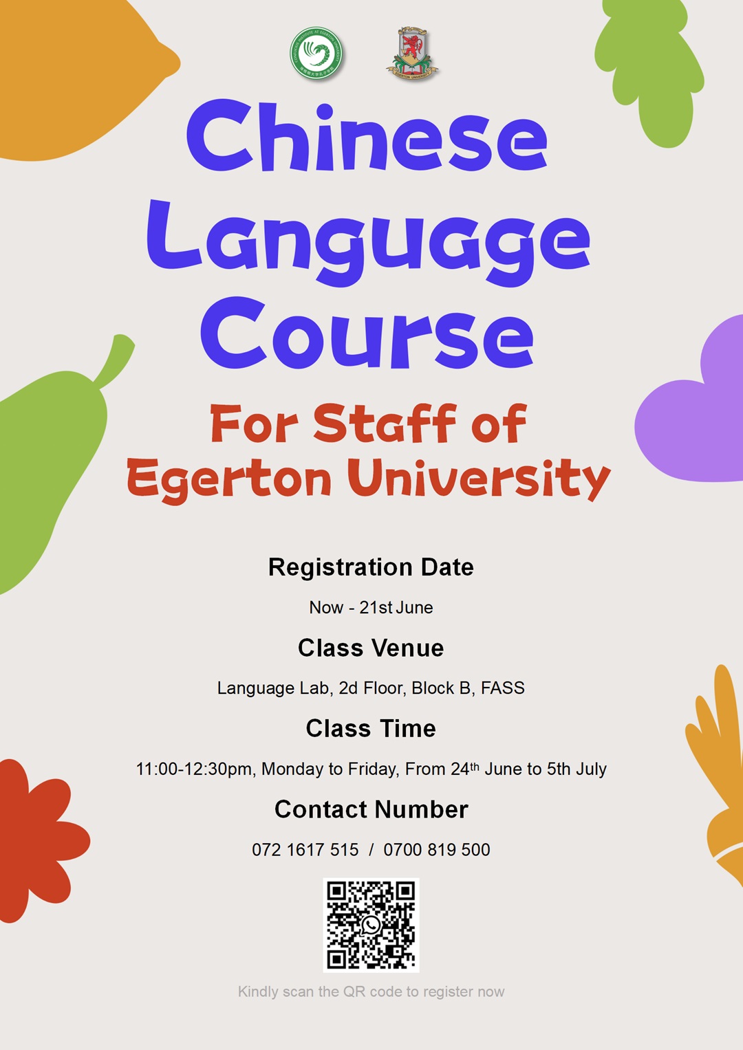 Poster for the Chinese Language course 