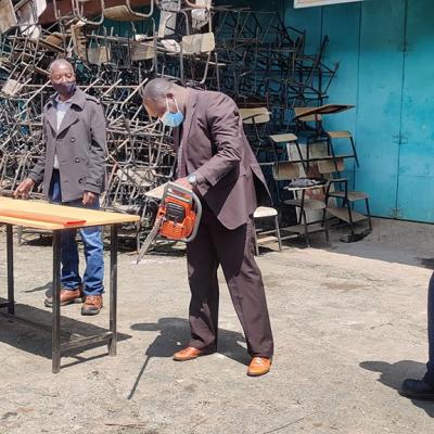 Ag. Dvc Apd Prof. Richard Mulwa Commissions The Power Saw And Brush Cutter At Main Campus In Njoro On 12 July 2021