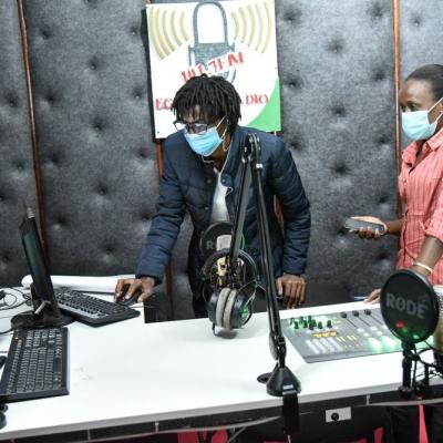 Communication and Media students in the renovated Egerton Radio studio in 2021