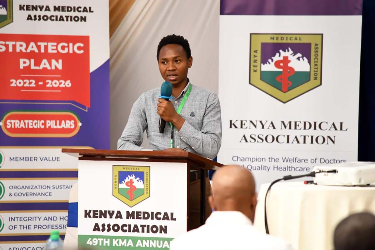 Wambua Peter presenting at the 49th KMA Scientific Conference. He is currently the Public Relations Officer of EUReC.