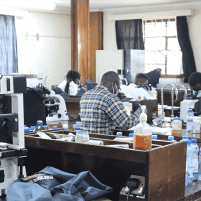 Students under training in Microscopy at a Laboratory at the Faculty of Science, Egerton University