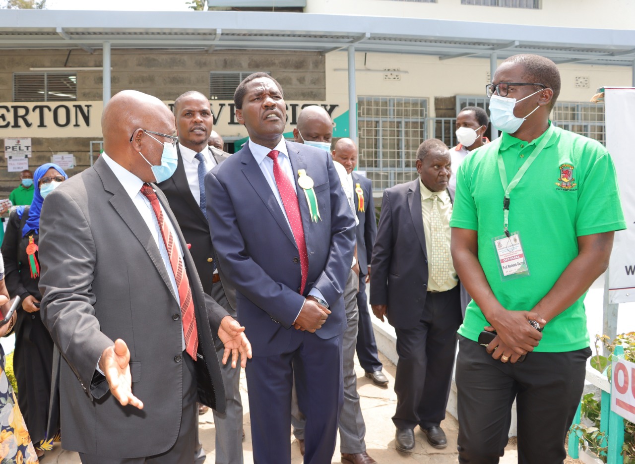 The Cabinet Secretary for Agriculture, Livestock, Fisheries and Co-operative Hon. Peter Munya visits the Egerton stand at the Nakuru ASK Show on 1st July 2022.